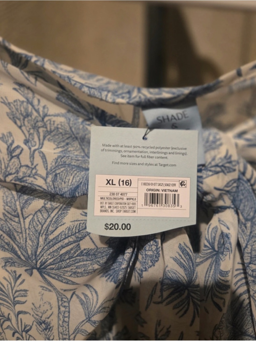 Shade & Shore White and Light Blue Toile Tie-Front Cover Up - L - Picture 5 of 6